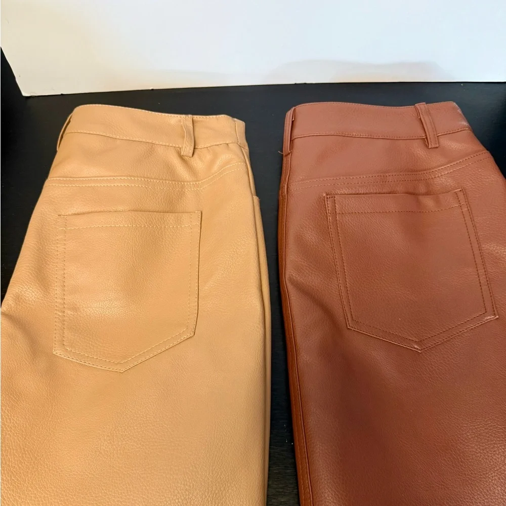 Chocolate Brown Vegan Leather Mini Skirt High Waisted Size L